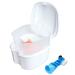 Denture Soaking Box Orthodontic Retainer Bath Case with Strainer Basket False Teeth Container Dental Denture Bath Box Case Cup for Travel Cleaning - White