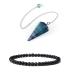 Soulnioi Black Agate Gemstone Beaded Bracelet Energy Bracelet for Yoga Meditation and Fluorite Hexagonal Cone Pendulum Pointed Reiki Chakra Pendant Pendulum Obsidian Set 6