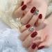 24Pcs/Set Press On Nails Medium Length Wine Red With Diamond False Nails Acrylic Fake Nails Full Cover Nails Tips Artificial Finger Manicure Press on nails for Women and Girls