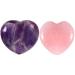 Amethyst Rose Quartz Crystals Heart Worry Stones Anxiety Palm Stone Healing Chakra Stress Gemstone for Jewllery Making Reiki Meditation Therapy Smooth Pocket Thumb Mini Crystals(2Pcs) Purple+pink