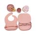 Baby Weaning Set | Toddler Feeding Set | Plate Cup Bowl Spoon Fork Snack Cup Lid | Silicone and Wood Materials | for Babies Toddlers Boys and Girls (Rose Pink)