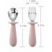Pandaear 4-Piece Baby Cutlery Set | Stainless Steel Spoon & Fork for Kids | Anti-Choke Design BPA Free | Ideal for 1 Year+ | Pink & Gray Tableware - Buy Online on GoSupps.com