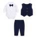 famuka Baby Boy Formal Outfit Suit with Bows Waistcoat Gentleman Tuxedo 3 PCS 24 Months Navy