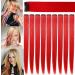 ZHIXIN 9 Pieces Red Colored Clip in Hair Extensions Party Highlights Synthetic Wig Pieces Hairpieces Hair Accessories (Red)