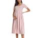 Love2Mi Womens Short-Sleeve Maternity Dress Casual A-Line Midi Pregnant Dress XL Dark Pink White Stripe