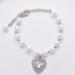 Rayminsino pet necklace with cardiac and cat pearls and shiny gemstones pearl-street collar for small cats and dogs wedding jewelry L silver colors