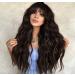 HAIRCUBE Black Wigs for Women Long Curly Wig with Bangs Long Wavy Wig Hair Synthetic Wigs Heat Resistant Fiber for Daily Party Use
