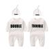 culbutomind Baby Twins Bodysuits Double Trouble Newborn Unisex Baby Romper Cute Outfit With Hat White BT 9-12 Months