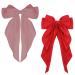 ZEVONDA Pack of 2 Big Bow Hair Clips - Solid Color Large Bowknot Hairpin Hair Clip with Long Silky Satin Tail Hair Barrettes Accessories for Girls Women Red + Pink Red + Pink (2PCS)