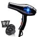 Ionic Hair Dryer Powerful Salon 2100W Blow Dryer with 2 Styling Nozzles and Diffuser Dryer for Curly Hair and Straight Hair Professional Hairdryer 2 Speed and 3 Heat Settings AC Motor Black Small