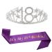 Happy 18th Birthday Tiara and Sash Gifts Crystal Rhinestone Princess Crown Birthday Girl Party Favor Supplies Silver Crowns Purple Sash Color-010 One Size