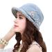 CACUSS Women's Foldable Floral Bucket Hat Rolled Brim with Bowknot Blue