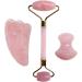 Rose Quartz Gua Sha Scraper Board & Jade Roller Set - Natural Stone Facial Massage Tool for Radiant Skin - Buy Online on GoSupps.com