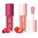 2 Pack Big Brush Head Lip Gloss Hydrating Lip Oil Set Pink Clear Fruit Flavoured Plumping Lip Gloss Moisturizing Non-Sticky Fresh Texture Lip Blam (Raspberry+Strawberry)