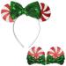 1 Pc Christmas Mouse Ears Headband & 2 Pcs Hair Bows Clips | Peppermint Costume Candy Cane Gingerbread Hair Bow Headbands Accessories for Kids Girls Women Baby