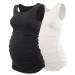 ZUMIY Pregnant Maternity Top Women's Cotton Round Neck Ruched Waist Maternity Cami Shirt L Black+white/2-pk