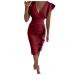 Briskorry V-neck flowers case lighter Knielang Business Dresses Women Summer Elegant Bustier Festival dresses Sexy ruffled hem Ruffled Alymless tight dress party dress vintage dress M Wine-1