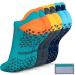 Unisex Non Slip Grip Socks for Yoga, Hospital, Pilates, Barre | Ankle, Cushioned 3 Pairs Dark Blue Green Small-Medium