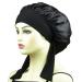 Silk Satin Bonnets for Women Curly Hair Cover Sleep Cap Satin Night Caps for Sleeping Girls Large Silk Bonnet with Tie Band Black