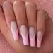 Brishow Coffin Artificial Nails Pink False Nails Ballerina Acrylic Press on Nails Full Cover 24pcs for Women and Girls