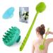 Lalacolorful Silicone Soft Back Scrubber for Shower Exfoliating Long Handle Double-Sided with Hook  Hair Scalp Massager Shampoo Brush  Manual Facial Cleansing Brush (Yellow+Green)