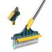 2 in 1 Floor Brush Scrubber with Long Handle Grout Brush Scrape Stiff Bristle Cleaning Scrub Brush with Squeegee 120 Rotating Tile Brush for Cleaning Bathroom Glass Patio Kitchen -Green
