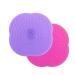 Desenda 2pcs Silicone Brush Cleaner Make Up Brushes Cleaning Pad Little Rubber Scrubber Mat Portable Cosmetic Brush Washing Tool with Suction Cup 4" x 4" - Rose Red and Purple