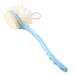 2 in 1 Shower Body Brush with Loofah Sponge & Bristles Back Scrubber, Exfoliating Bath Brush with Curved Long Handle for Wet or Dry, Women and Men, Spa Washing Puff, Blue