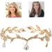 Wedding Headband Rhinestone Leaf Headband Golden Wedding Head Chain with Teardrop Crystal Leaf Hair Vine - Buy Online on GoSupps.com