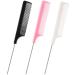 DAZISEN 3 Pieces Hair Comb - Anti-Static Tail Combs Fine Tooth Combs Salon Barber Hairdressing Comb with Stainless Steel Handle for Women and Men (Black+Pink+White) *3