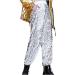 Acdresong Men's Womens Glitter Shiny Sequins Hip Hop Dance Baggy Harem Pants Bloomers Stretchy Trousers White X-Large
