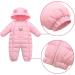 JiAmy Baby Snowsuit Hooded Romper | Cartoon Bear Winter Outfit | Pink | 6-12 Months - Buy Online on GoSupps.com