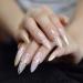 Hujl artificial nails "Beige French high heels with sequins press the wrong nails super long natural sharp spilled golden cross-linefake fingernails."