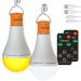 FLYHOOM Rechargeable Emergency Light Bulb with Remote, Portable Led Camping Light Bulb with White & Yellow Light for Camping, Hiking, Car, Hurricane, Emergency, 280LM, 5 Modes, Up to 6-18h Amber/Daylight 280LM 2Pack