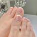 Pink Short Square Fake Toenails with Rhinestones - 24Pcs French False Toenails for Women & Girls - Buy Online on GoSupps.com