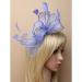 6494 Cornflower blue large looped sinamay and feather fascinator on a clear comb Wedding Races