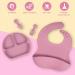 Vicloon Silicone Baby Feeding Set | 4Pcs Weaning Set | Suction Plate, Bib, Spoon & Fork | BPA Free | Toddlers & Kids Divided Plate | Gift - Pink - Buy Online on GoSupps.com