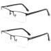 MMOWW 2-pack reading glasses men with blue light filters rectangular semicases metal reading glasses reading aid spring hinge reading glasses black+gray 1.0 x