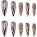 JUSTOTRY 24 Pcs Swirl Stiletto Fake Nails - Long Black French Press on Nails with Leopard Almond Patterns - Extra Long False Nails with Glue for Women's Nail Art - Buy Online on GoSupps.com