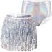 Women's Sequin Tassel Skirts with Metallic Rave Shorts for Women Medium