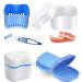 Presses storage box prostheses container prosthesis cup prosthetic socket set prosthesis box with basket with prostheses cleaner brushes for false teeth storage cleaning blue 1blau