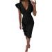 Briskorry V-neck flowers case of kneeling business dresses women summer elegant bustier festival dresses sexy ruffled hems moored sleeves tightness party dress vintage dress s sschwarz