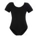 Domusgo Girls Short Sleeve Leotard Breathable Cotton Gymnastics Ballet Dancewear for Children Black Pink White S-black 7-8 Years