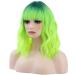 BERON 14 Inches Green Wig Short Curly Wig with Bangs Dark Root Ombre Green Wig Synthetic Wigs Women Girls Ombre Wig with Wig Cap Dark Root Ombre Green 14 Inch Synthetic