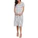 Love2Mi Short-Sleeve Maternity Dress - A-Line Midi Dress for Pregnant Women - S White Black Stripe - Buy Online on GoSupps.com