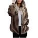 Winter Coats for Women Warm Plush Zip Up Drawstring Hoodies Long Sleeve Hooded Jacket Solid Plus Size Overcoat 5X-Large Brown