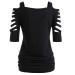 Xia&Han Women's Cold Shoulder Tunic Cut Lacerated Sleeve Tops Hollow Out Pullover Blouse Shirt Sleeve T-Shirt Black