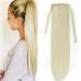 22" One Piece Tie Up Ponytail Hair Extensions Clip in Straight Silky HairPiece Synthetic Wrap Around - Bleach Blonde