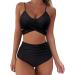 Sexy Print Bikini Set - Women's Swimwear Bathing Suit with Shorts Bottoms - Black, Small - Buy Online on GoSupps.com