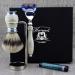 4Pc Set with 5 Edge Razor Silver Tip Badger Hair Brush Stand and Alum Stick Perfect Shaving Kit for Men